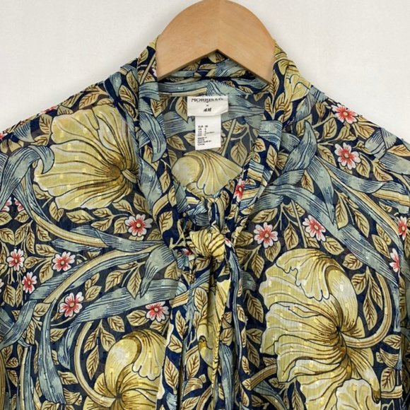 Rare H&M x William Morris & Co 6 Floral Pimpernel Print Top Blouse Tie-front - Picture 4 of 15